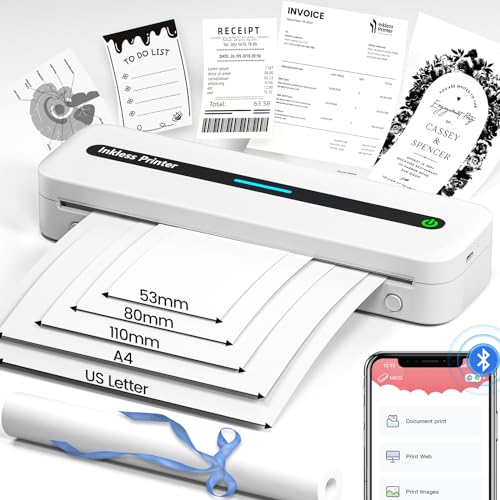 Omezizy Thermodrucker A4, M832 Mobiler Drucker A4 für Unterwegs, Bluetooth Tragbarer Drucker, Unterstützt Thermopapir A4. 300DPI Drucker ohne Tinte, Kompatibel mit Android & iOS für Handy & Laptop von Omezizy