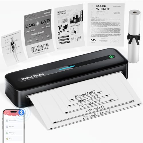 Omezizy Mobiler Thermodrucker für Unterwegs, M832 Tragbarer Drucker A4, 300 DPI Drucker ohne Tinte unterstützt 5 Druckformate, Drahtloser Bluetooth Drucker für Handy und Laptop - Schwarz von Omezizy