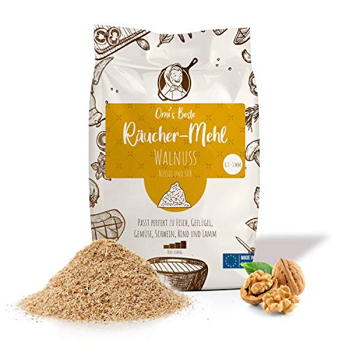 Omi's BESTE© Räuchermehl WALNUSS - 650g / Körnung Ø 0,3-1mm - Wood Smoking Dust für kräftiges Raucharoma | 100% natürliche & traditionelle Räucherspäne für Fisch, Fleisch & Gemüse von Omi's BESTE