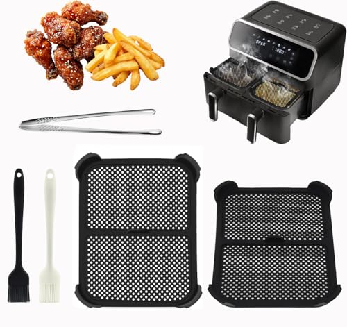 Ominelu 2 Stück Silikon Spritzschutz für Ninja Foodi Dual Zone AF300EU, Wiederverwendbar Airfryer Zubehör, Schützt Heizspirale und Ventilator Mit Ölpinsel Edelstahlclip von Ominelu