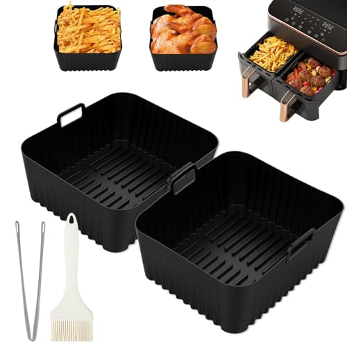 Ominelu 2er Set Silikon-Einsätze mit Eisenklammern für COSORI Heißluftfritteuse 8,5L Dual Zone (CAF-R901-AEU) Airfryer - Spülmaschinenfest, BPA-frei & Ölablaufdesign von Ominelu