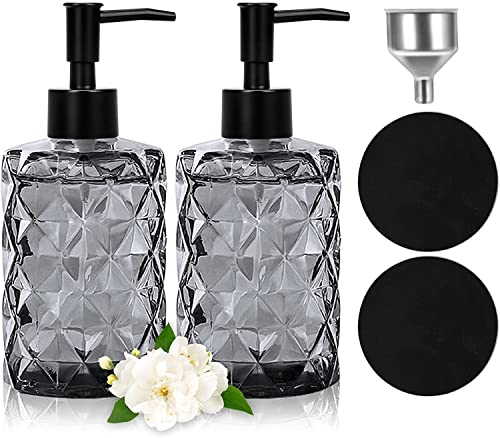 Seifenspender Schwarz, Seifenspender Glas für Badezimmer, Nachfüllbarer Pumpspender für die Küche mit Edelstahltrichter, 2 Untersetzer, 330 ml Vintage-Soap Dispenser mit Mattschwarzer Pumpe Seifenspender Schwarz, Seifenspender Glas für Badezimmer, Nachfüllbarer Pumpspender für die Küche mit Edelstahltrichter, 2 Untersetzer, 330 ml Vintage-Soap Dispenser mit Mattschwarzer Pumpe von Omisua
