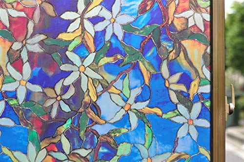 Ommda 3D Fensterfolie Bunt Blumen Milchglas Selbsthaftend Statisch Haftend Fensterfolie Ohne Kleben Ablösbar Deko,Blume,60x200cm von Ommda