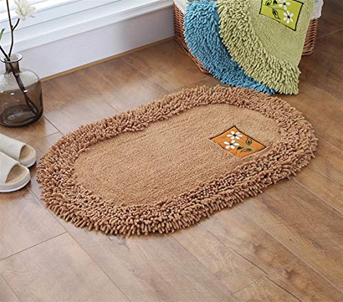 Ommda Badematte Badvorleger Oval Waschbar rutschfest Vorleger Badteppich Chenille Teppich für Badezimmer Küche Schlafzimmer,Braun,60x90cm von Ommda