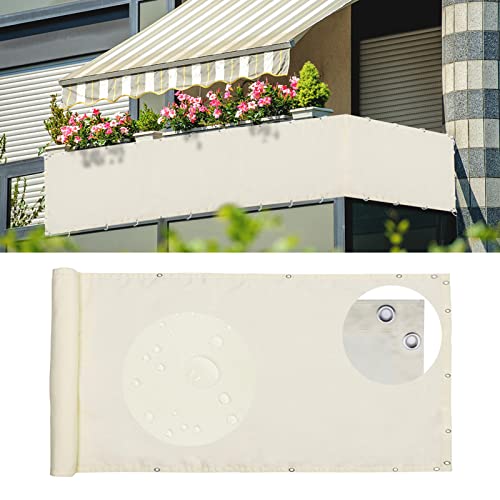 Ommda Balkon Schtschutz Stoff Wasserdicht UV Schutz 95% Sonnenschutz Zaun Sichtschutz Windschutz mit Nylonseilseil und Kabelbinder HDPE 185 g/m²,Beige,0.9x3m Nach Mass von Ommda
