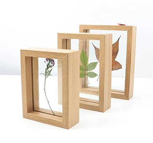 Ommda Bilderrahmen Doppelglas aus MDF-Holz, Freistehende Bilderrahmen, Musterrahmen für Trockenblumen im Hochformat, Holzfarbe, A4 von Ommda