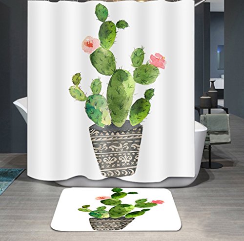 Ommda Duschvorhang Textil Wasserdicht Duschvorhang Anti-schimmel Pflanzen Digitaldruck Waschbar mit 12 Duschvorhang Ring 100x180cm(Keine Matten) Topfpflanzen von Ommda