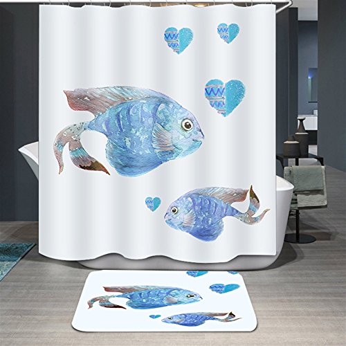 Ommda Duschvorhang Textil Wasserdicht Duschvorhang Anti-schimmel Tier Digitaldruck Waschbar mit 12 Duschvorhang Ring 120x180cm(Keine Matten) Fisch von Ommda