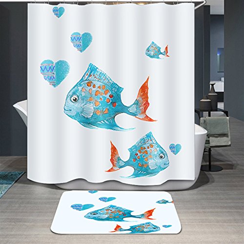 Ommda Duschvorhang Textil Wasserdicht Duschvorhang Anti-schimmel Tier Digitaldruck Waschbar mit 12 Duschvorhang Ring 120x180cm(Keine Matten) Fisch von Ommda