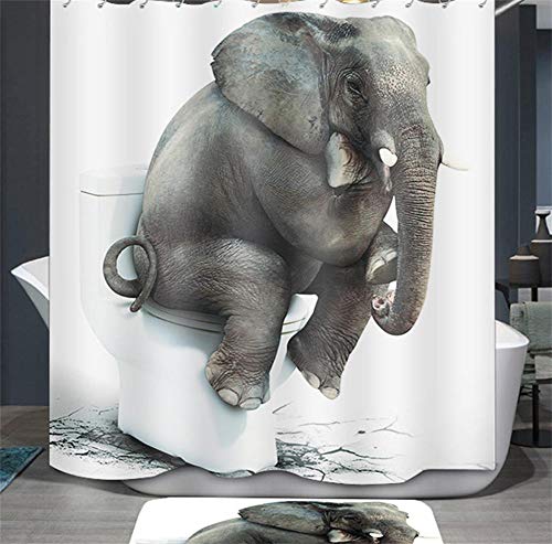 Ommda Duschvorhang Textil Wasserdicht Tier Digitaldruck Duschvorhang Anti-schimmel Waschbar mit 12 Duschvorhang Ring (Keine Matten) Elefant 100x180cm von Ommda