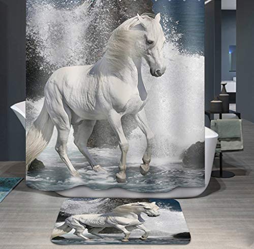 Ommda Duschvorhang Textil Wasserdicht Tier Digitaldruck Duschvorhang Anti-schimmel Waschbar mit 12 Duschvorhang Ring (Keine Matten) Pferd 180x220cm von Ommda