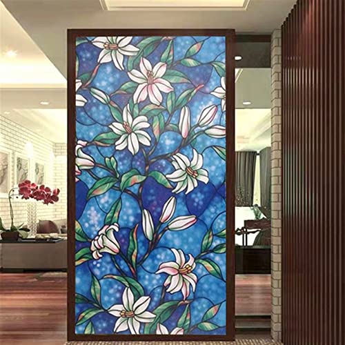 Ommda Fensterfolie Blickdicht Sichtschutz Bad Blume Motiv Fensterfolie Sichtschutzfolie Statische Selbsthaftend Folie Büro und Zuhause Dekofolie,60x100 von Ommda