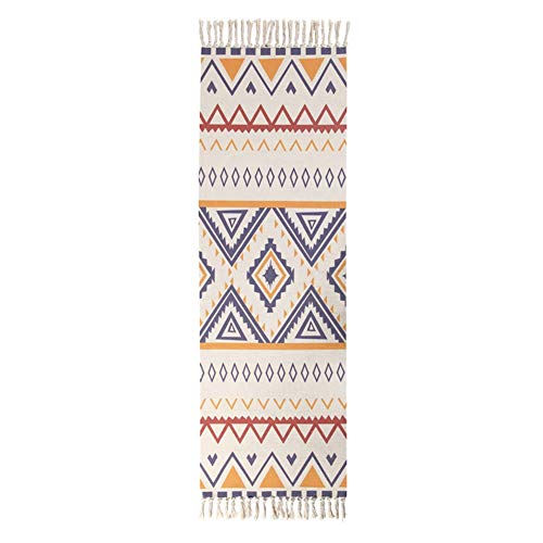 Ommda Flickenteppich Baumwolle Leinen Waschbar Multifunktion Rag Rug Teppich Läufer Indien Ethno Boho Handgewebt mit Fransenquaste,HDJU-MM01-4,60x150cm von Ommda