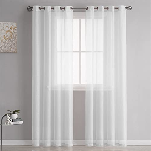 Ommda Halbtransparenter Transparenter Fenster Vorhang für Wohnzimmer, leichte, lichtfilternde Fensterbehandlung mit oberer Öse für Schlafzimmer, 1 Stück, Weiss, 132x160cm von Ommda