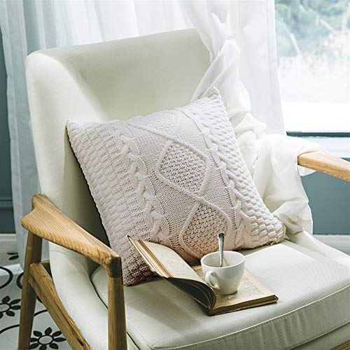 Ommda Kissenbezüge Baumwolle Strick Handgemacht Jacquard mit Verdecktem Reißverschluss Kissenhülle Kissen Werfen Abdeckungen Fälle für Couch Sofa 45x45cm,Beige,2 Stück von Ommda