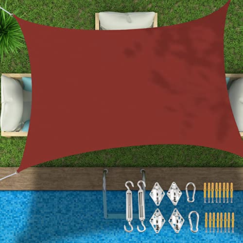 Ommda Sonnensegel Wasserdicht Rechteckig Outdoor, Windschutz Sonnenschutz 95% UV Schutz, PES Polyester, mit 304 Edelstahl-Hardware-Kit für Garten Balkon Terrasse, Rostrot, 2x4m von Ommda