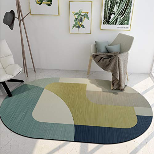Ommda Teppiche Wohnzimmer Modern Oval Anti Rutsch Waschbar Teppiche Unregelmäßige Form Geometrie Muster 140x200cm von Ommda