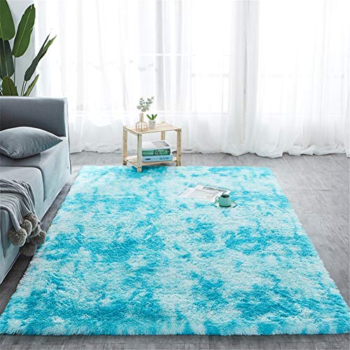 Ommda Teppiche Wohnzimmer Schlafzimmer Modern Waschbar Gradient Bunt Teppiche Hochflor Shaggy Langflor Antirutsch,Blau,140x200cm von Ommda