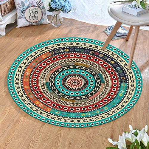 Ommda Teppiche Wohnzimmer Vintage Ethno Boho Teppich Rund Home Antirutsch Bunt mit Gummirückseite,YXDT02-7,80cm von Ommda