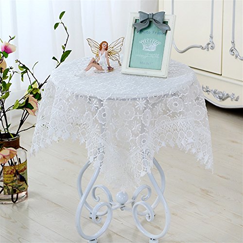 Ommda Tischdecke Durchsichtig Abwaschbar Sticken Blume Spitze und Mesh Tischwäsche für Rund Tabelle 150cm Durchmesser von Ommda