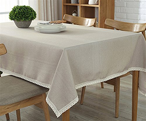 Ommda Tischdecke Leinen Abwaschbar Spitzenkante Tischwäsche Lang Rechteckig Pflegeleicht 100x140cm Beige von Ommda