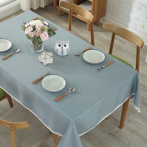 Ommda Tischdecke Leinen Abwaschbar Spitzenkante Tischwäsche Lang Rechteckig Pflegeleicht 140x140cm Grau Blau von Ommda