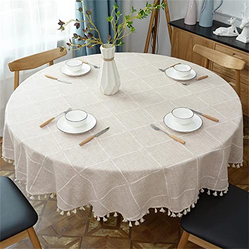 Ommda Tischdecke Wasserabweisend Leinen Abwaschbar Blumendruck Tischdecke Rund für Runde Tabelle 110cm Durchmesser Beige von Ommda