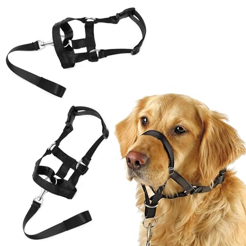 Omnikryp 2 Stück Hundehalfter, Nylon Kopfgeschirr für Hunde Verstellbar, Hundekopfhalsband mit Sicherheitsgurt, Hundehalsband DASS Ihr Hund an der Leine Zieht, Verhinderung des gefährlichen Ziehens von Omnikryp