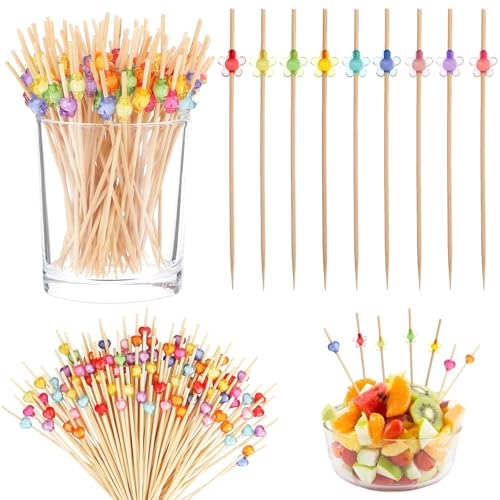 Omnikryp 200 Stück Cocktail Deko, Cocktailspieße aus Bambus, 12 cm Cocktail Zubehör, Obstgabeln, Spieß Zahnstocher für Häppchen, Kanapee, Fingerfood, Bar Deko Cocktailzubehör Trinkfrüchte Party von Omnikryp