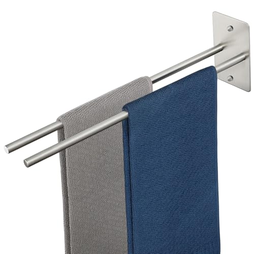 Omnikryp Handtuchhalter, Edelstahl Handtuchstange 40cm, Badetuchhalter ohne Bohren, Doppelt Handtuchhalter Selbstklebend, Handtuchstange für Badezimmer, Schlafzimmer, Küche, Gebürstet Silber von Omnikryp