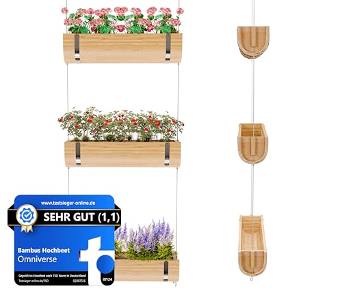 Omniverse Bambus Hochbeet – einzigartiges Design – flexibel höhenverstellbar – innen und außen – Kräuterbeet -Blumenkasten - nachhaltig – Zertifiziert – Deckenmontage oder Wandmontage – platzsparend von Omniverse