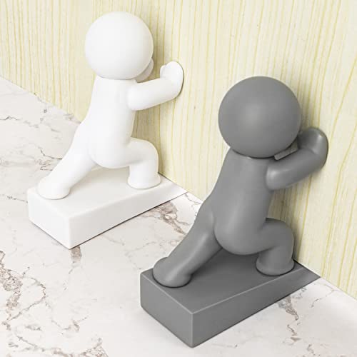Omoojee Niedlicher Türstopper, 2 Stück Buddy Türstopper, flexibel und effektiv, um Ihre Tür offen zu halten (weiß und grau) von Omoojee