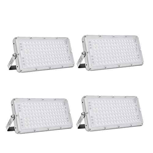 100W LED Fluter,4 Stück10000LM LED Strahler Außen Led Scheinwerfer 6500K Kaltweiß Superhell Aussenstrahler,Ultradünn Flutlicht IP66 Wasserdicht Außenbeleuchtung für Garten, Garage, Sportplatz, Hotel von Omprar