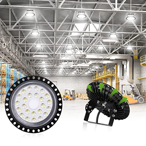 Omprar 100W LED UFO Industrielampe,10000LM LED Hallenstrahler, SMD 2835 LED High Bay Licht mit Kaltweiß 6000-6500K, Abstrahlwinkel 120° für Deckenleuchte, Hallenbeleuchtung, Werkstattbeleuchtung von Omprar