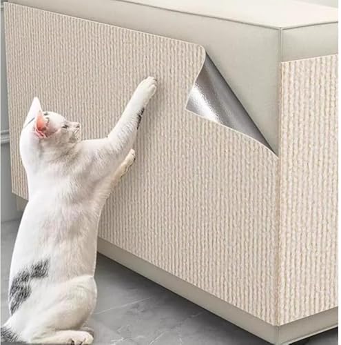 Omtofo 2 Stück Selbstklebende Kratzschutzmatte, 200x40cm kratzschutz Sofa Katze - Trimmbarer Schutz gegen Katzenkratzer Couch Schutz von DIY Krallen Katzenteppich, Cremefarben von Omtofo