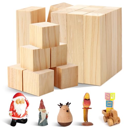 Omtofo Schnitzholz, 18 Stück Natürlich Lindenholz zum Schnitzen, 10 x 2.5 x 2.5 cm(12 Stück), 5x5x5cm(6 Stück) Holzblock DIY Schnitzen zum Drechseln und Holz schnitzen - Schnitzholz für Kinder von Omtofo