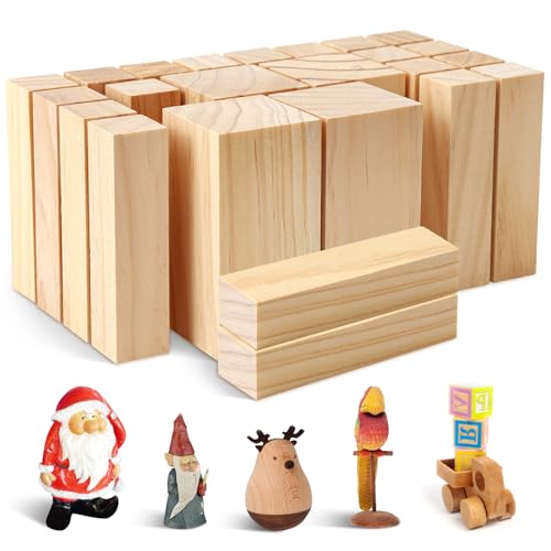 Omtofo Schnitzholz, 24 Stück Natürlich Lindenholz zum Schnitzen, 10 x 2.5 x 2.5 cm(20 Stück), 10x5x5cm(4 Stück) Holzblock DIY Schnitzen zum Drechseln und Holz schnitzen - Schnitzholz für Kinder von Omtofo