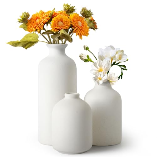 Omtofo Vase Weiß, Keramik Vasen Set-3 Vase Beige für Dekor Frische Blumen Pampasgras Getrocknete Blumen Home Wohnzimmer Schlafzimmer BüRo Idee Regal BüCherregal Tisch Mantel von Omtofo