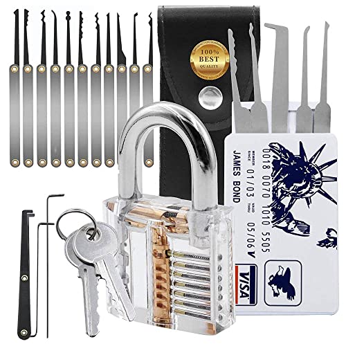 Lock Picking Set, 20-teiliges Lock Pick Set mit transparentem Trainings-Vorhängeschloss und Kreditkarte für Anfänger und Schlossertraining von Omuotaut