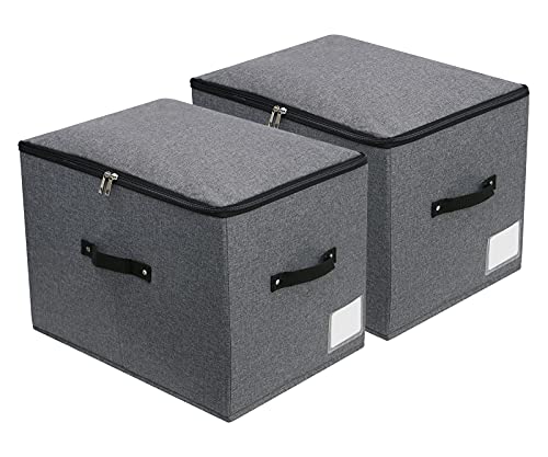 Faltbare Stoff Aufbewahrungsbox mit Reißverschluss Deckel, Griff, Decken Kleidung Quilts Aufbewahrungskorb Organizer für Schlafzimmer Schrank Regal,44×33×31cm, schwarz grau,2pack von Omygarden