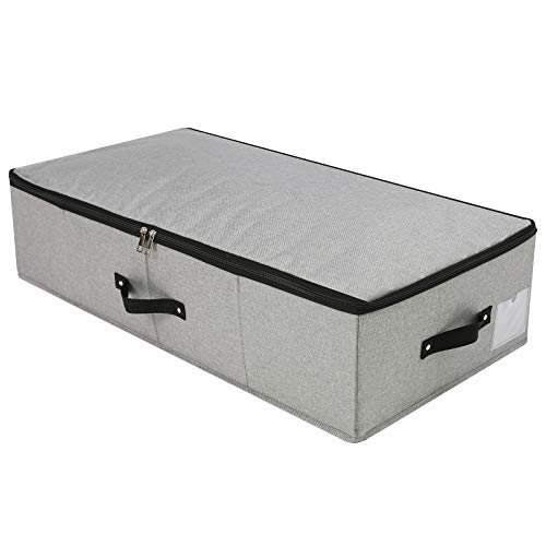 Faltbare Unterbett-Aufbewahrungsbox mit Stützeinsatz, Griffen, Reißverschlussdeckel, Decken Kleidung Bettdecken Aufbewahrungs-Organizer für Schlafzimmer und Schrank, 74,5 × 38 × 18 cm, Dunkelgrau von Omygarden