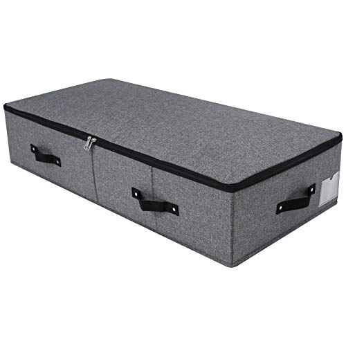 Faltbare stabile Unterbett-Aufbewahrungsbox mit Griff, Reißverschlussdeckel, Decken Kleidung Bettdecken Aufbewahrungsbehälter Organizer für Schlafzimmer und Schrank, 90×42×18cm, Schwarz Grau von Omygarden