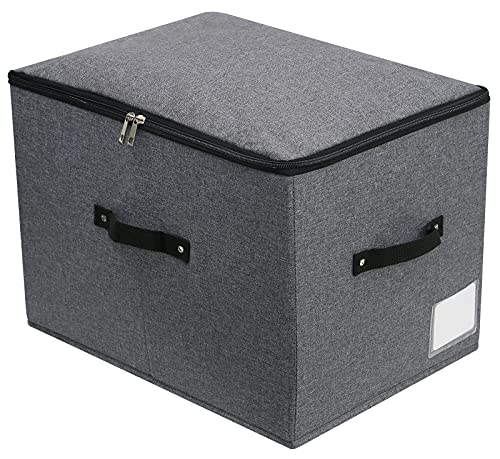 Starre Faltbare Stoffaufbewahrungsbox mit Reißverschlussdeckel, Griff, Kleiderbettwäsche Aufbewahrungskorb Organizer für Garderobenregal, Waschbar, 44×33×31cm, Schwarz Grau von Omygarden