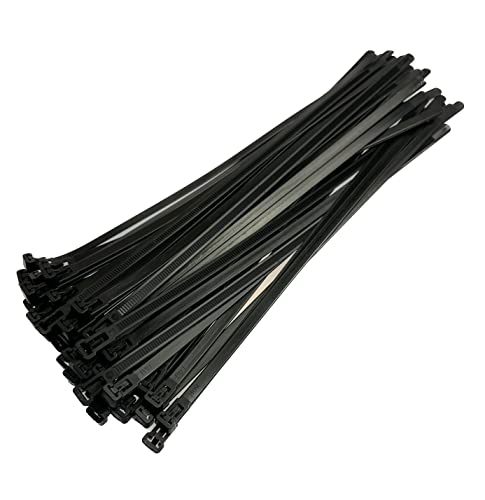 Kabelbinder aus Kunststoff, lösbar, strapazierfähig, groß, wiederverwendbar, 7,6 x 370 mm, Schwarz, 50 Stück von On1shelf