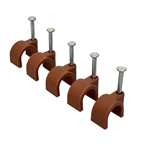 Runde braune Kabelklemmen, 5 mm mit Befestigungsnägeln – Packung mit 50 Stück Runde braune Kabelklemmen, 5 mm mit Befestigungsnägeln – Packung mit 50 Stück von On1shelf