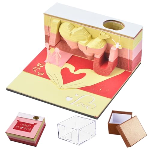 3D Memo Pad Romantic 3D Art Memo Pad mit Vitrine Hülle und Stifthalter 3D -Schreibtischkalender 2024 Dekorative 3D -Notizblock -Schreibtisch Ornamente von OnIUeZky