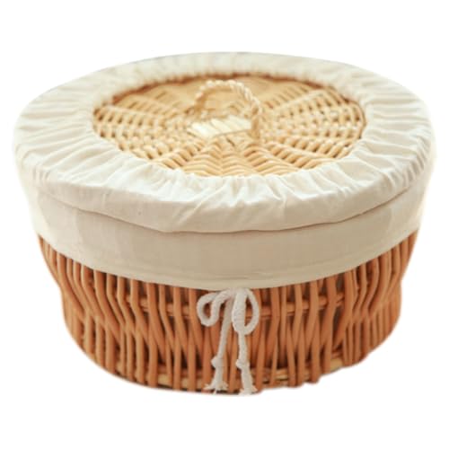 Brotkorb Deckelte runde Korb des Weidenbrotwärmes mit abnehmbarem Liner und Deckkörbe zum Servieren von Sauerteig -Ei -Dampfbrötchen. von OnIUeZky