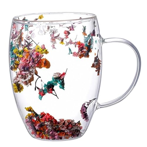 Doppelwandige Kaffeegläser 300 ml isolierte doppelwandige Gläser mit abgerundetem Rand und Griffglas Kaffeetassen für Tee, Lattes, Espressosgeschenk (Blättermuster).. von OnIUeZky