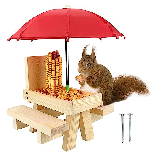 Eichhörnchen -Feeder -Picknicktisch mit Regenschirm Holz Eichhörnchen -Feeder für Außen mit Mais Cob süße Picknickbank mit Fester Struktur für Garten. Eichhörnchen -Feeder -Picknicktisch mit Regenschirm Holz Eichhörnchen -Feeder für Außen mit Mais Cob süße Picknickbank mit Fester Struktur für Garten. von OnIUeZky