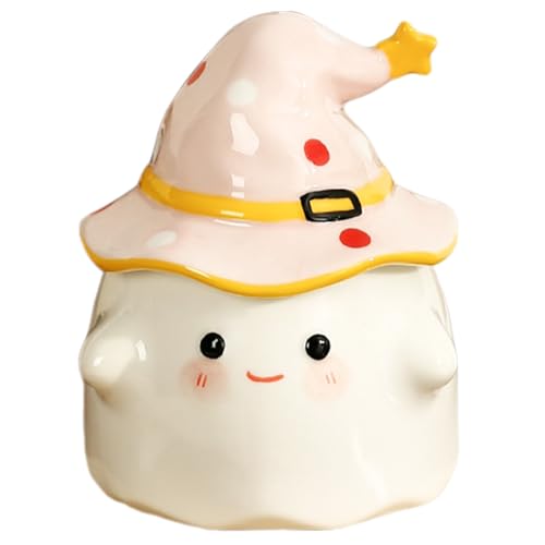 Ghost Becher mit Griff 350 ml süße Gesicht Ghost Kaffeetasse mit Hexenhut Deckel Mikrowellen -Keramik Halloween für Kinder Erwachsene Halloween Geschenke, Stil 1.. von OnIUeZky